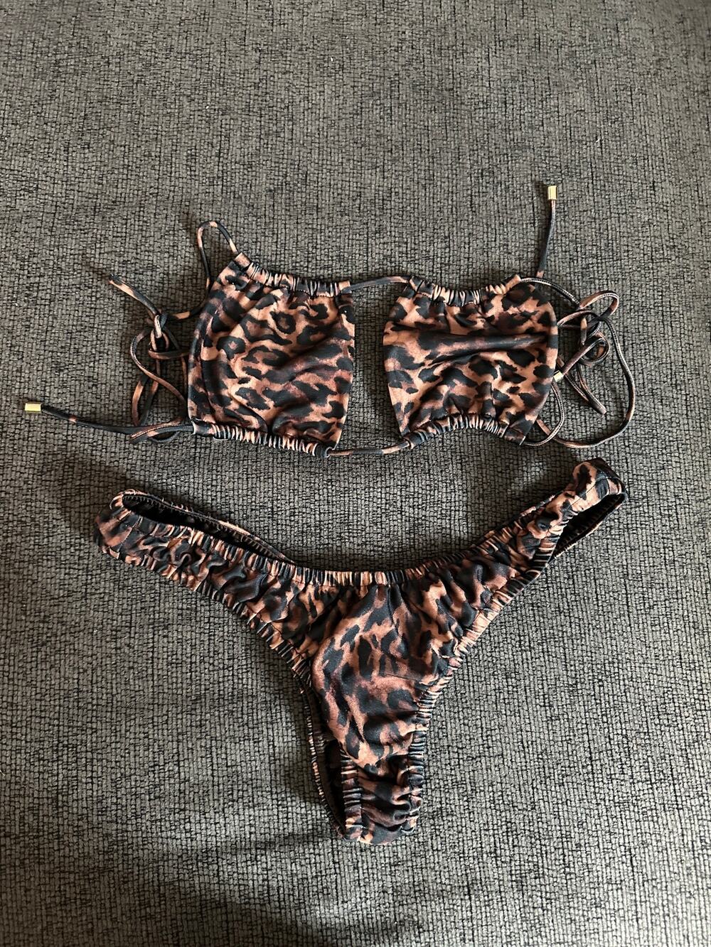 Leopard Print Adjustable Bikini Set - Brown/Black